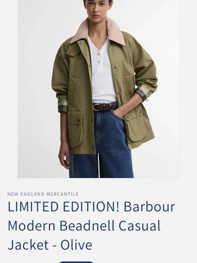 BRAND NEW LIMITED Barbour Olive Utility Jacket with Pale Pink Corduroy COLLAR